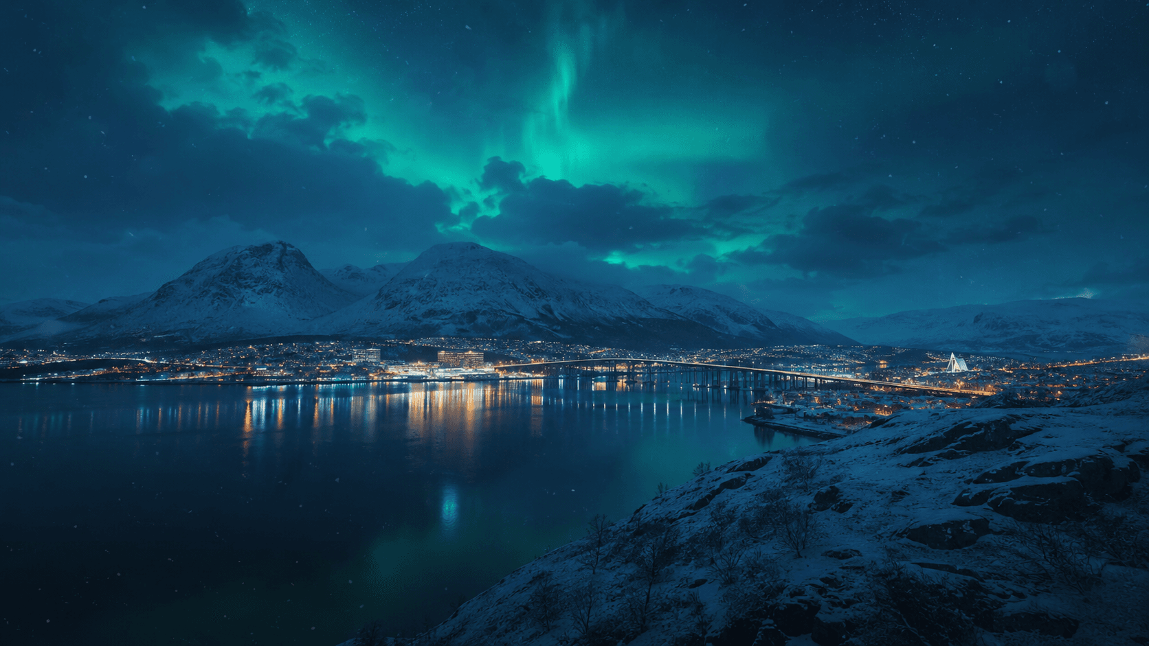 Northern Norway coastline under changing Arctic sky