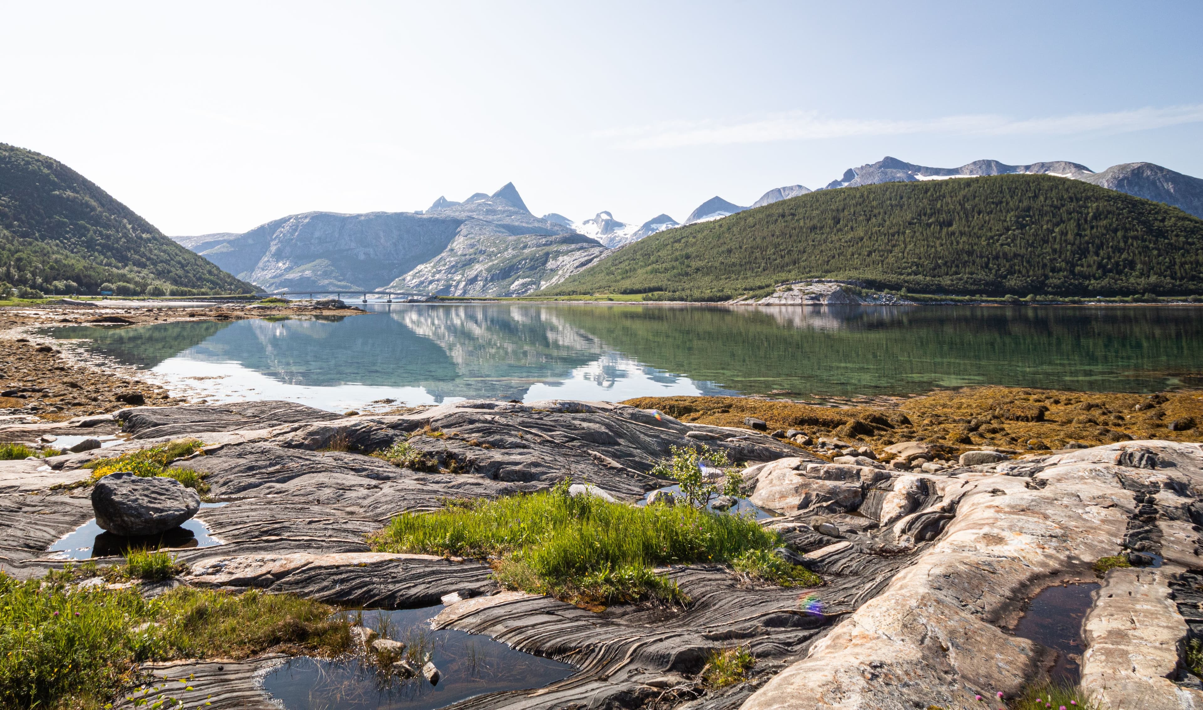 Norwegian mountains reflected in a calm lake