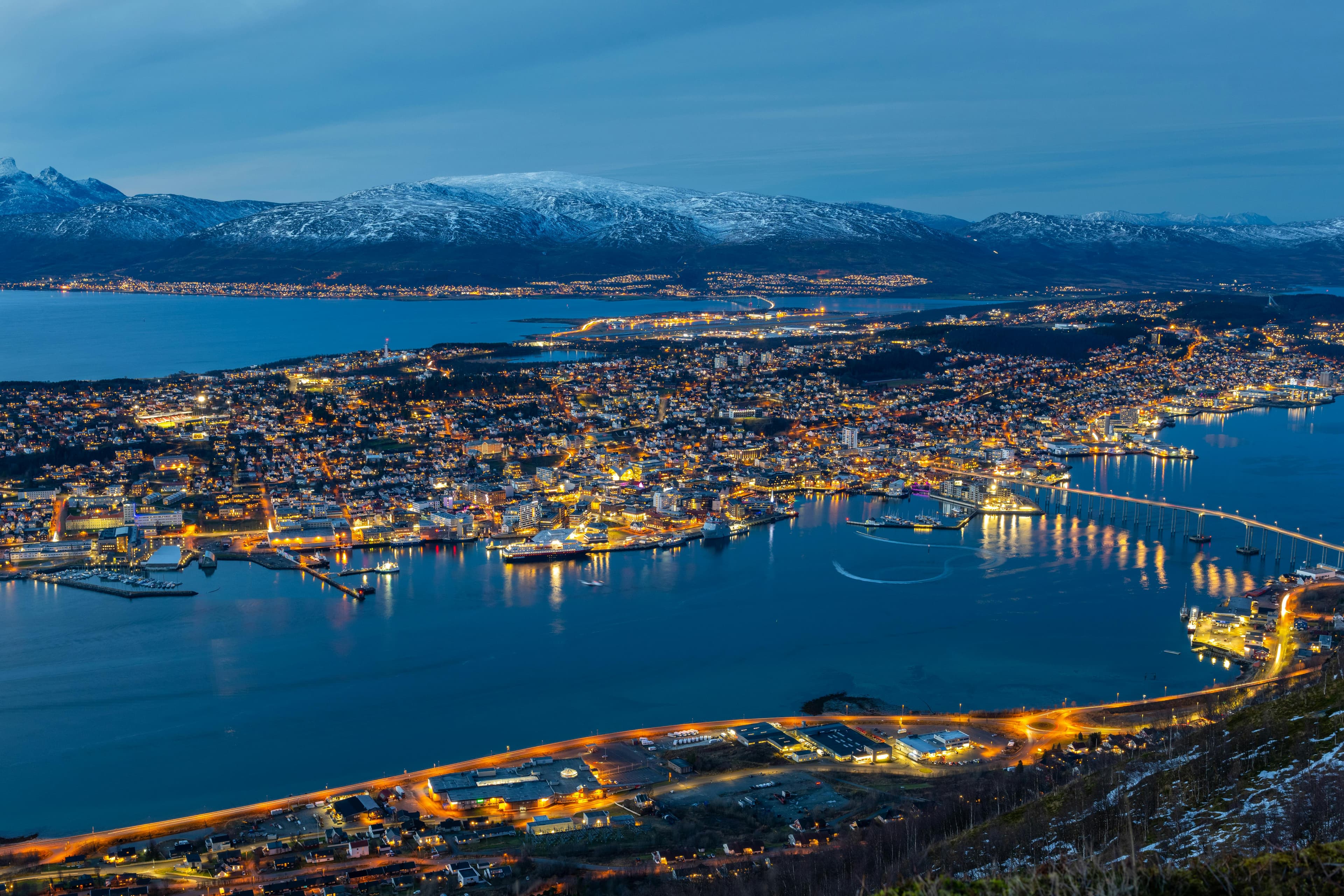 Bright summer night over the coast near Tromso